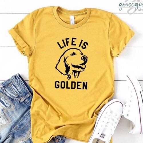 Life Is Golden Dog Women T Shirt Kawaii Harajuku Woman Clothes O Neck Short Sleeve Animal Print T-shirt Cotton Tees Dropshipping