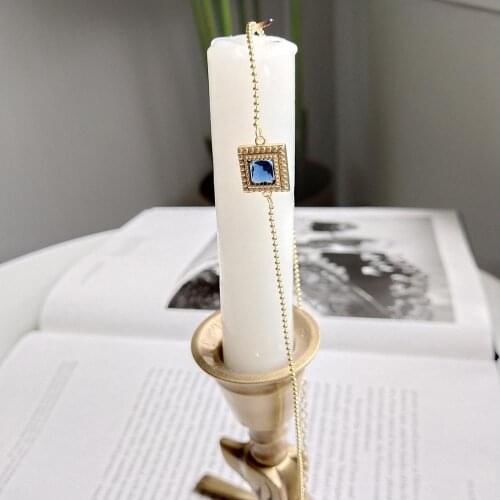 Womens 100% Authentic 925 Sterling silver Blue Crystal Square pendant lucky Ball Beads Chain Choker Necklace jEWELRY TLX883