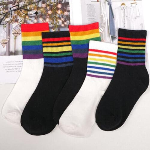 1Pair Colorful Rainbow Socks Fashion Striped Female Long Socks Korean Candy Color Autumn Winter Cotton Women Girl Boots Socks