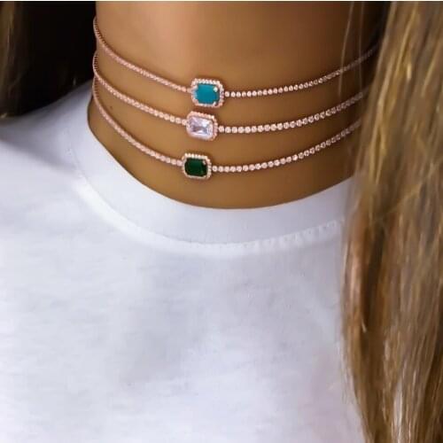 1 Pcs Bohemian Square Crystal Clavicle Chain Gold Necklace Exquisite Lady Dance Party Jewelry Accessories Female Necklace