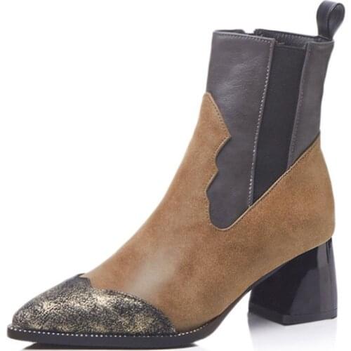 2018 New Women Martin Boots Gilding Patchwork Fashion Women Shoes of Autumn Winter Plus Size Botas Mujer 40-43 XKD2037