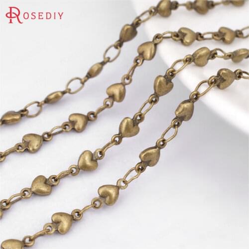 21496)1 meter width:3.5MM Antique Bronze Brass Heart Link Chains Necklace Chains Diy Jewelry Findings Accessories Wholesale