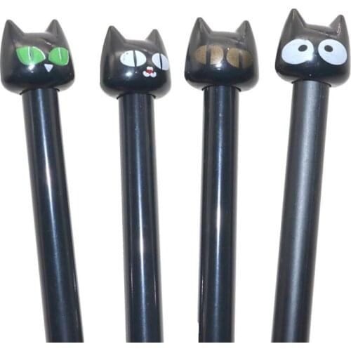 4 Pcs Korean Stationery Cute Cartoon Kawaii Plastic Black Cat Gel Pen For Kids Student Crative Gift Office & School Supplies