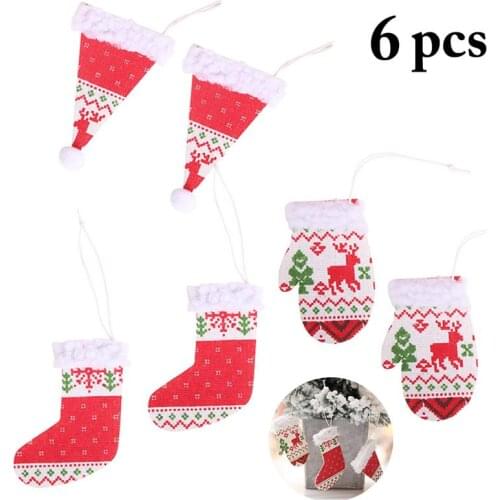 6pcs Christmas Decoration Stocking Christmas Hat Christmas Tree Hanging Ornament Merry Christmas New Year Kids Toys 2019