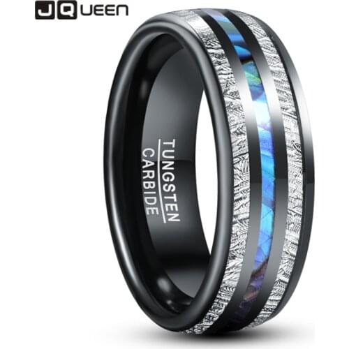 8mm Electric Black Inlaid Meteorite Abalone Shell Dome Tungsten Carbide Ring Mens Fashion Wedding Jewelry Best Gift