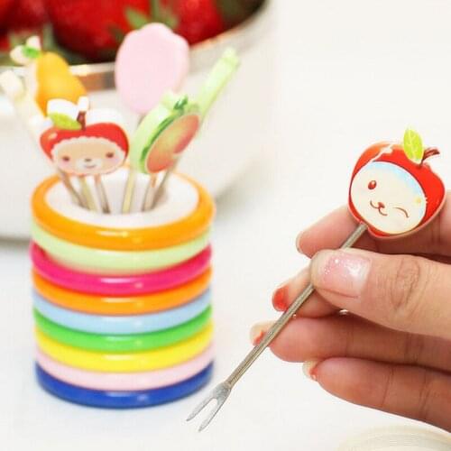 8pcs Fruit Forks Rainbow Cup Cake Dessert Forks Stainless Steel Forkt Holder for Fruit Snack Dinnerware Party Bento Accessory