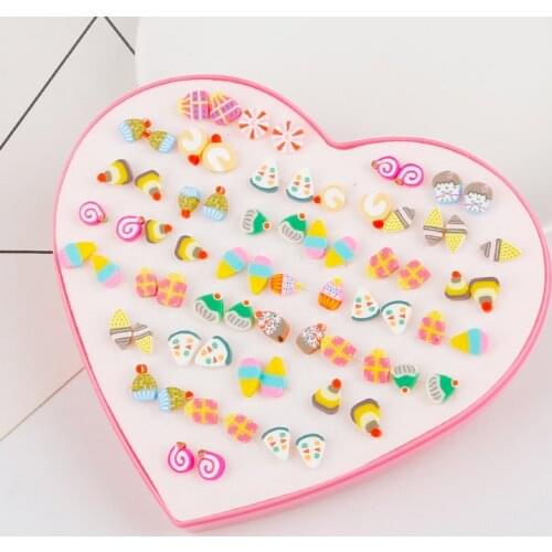 Random Mix 36 Pairs/Set Trendy Flower Cake Ice Cream Polymer Clay Stud Earrings Set For Women Girls Gift Prevent Allergy Brincos