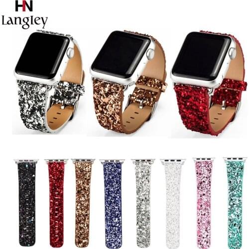 For Apple Watch Series 4/3/2/1 Bracelet Strap Shiny Leather Bling Watchband 38mm 40mm 42mm 44mm Shiny Glitter Power Wristbands
