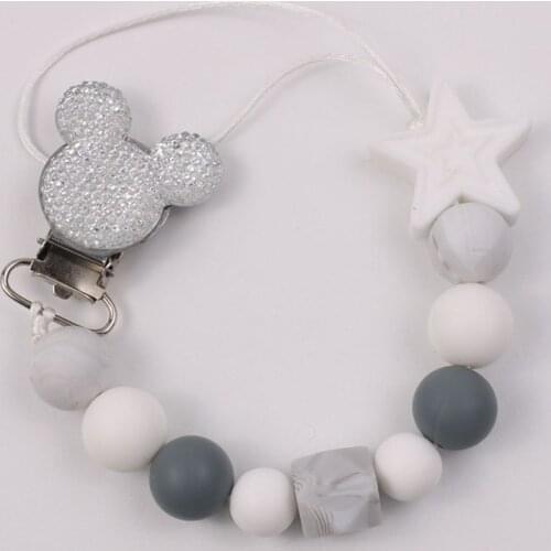 Baby Boy Girl Pacifier Holder Chain Food Grade Chew Silicone Beads Bling Bling Infant Pacifier Clip