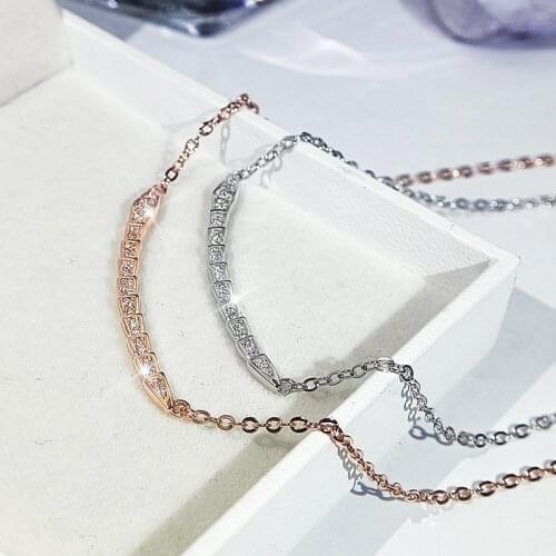 Bling Simple Animal Necklace CZ Snake Pendant Rose Gold Color Clavicle Chain for Women 925 Sterling Silver Jewelry 2021 New