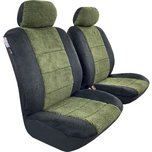 Black Green Sheepskin Seat Covers for Cars Trucks SUVs, Faux Fur Lambswool Soft Winter Warm Auto Protectors, Universal Size