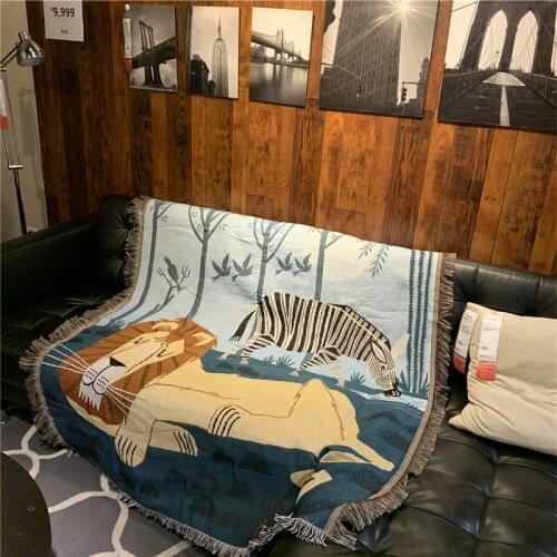 American Lion Zebra Throw Blanket Multifunction Animal Sofa Covers Cobertor Tassel Dust Cover Air Conditioning Blankets For Bed
