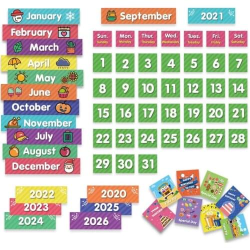 Godery Calendar Pocket Chart Cards Kit for Homeschool or Classroom -71cards