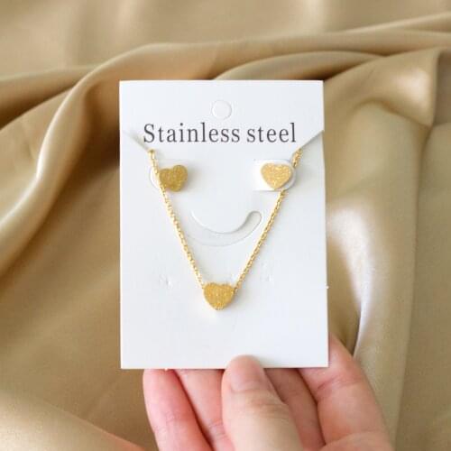 LUXUKISSKIDS Heart Shape Silver Color Stainless Steel Small Necklaces Earrings Sets For Women Party Jewellry Set bijoux femme