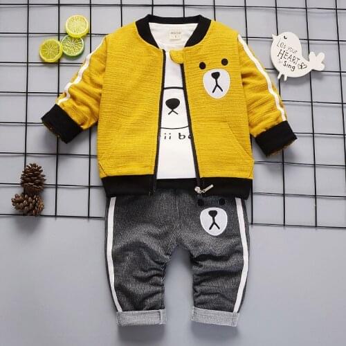 Boys Clothing Set Children Bear Jackets Plaid Shirts Pants 3pcs Suit Fashion Comfortable Toddler Kids Cotton Clothes Set