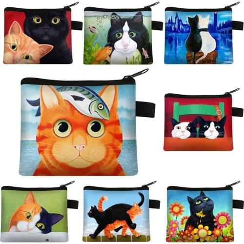 Lovely Cat Printing Coin Purse Women Mini Key Case Ladies Portable Shopping Bag Bus Card Bags Cute Lipstick Bag Gift