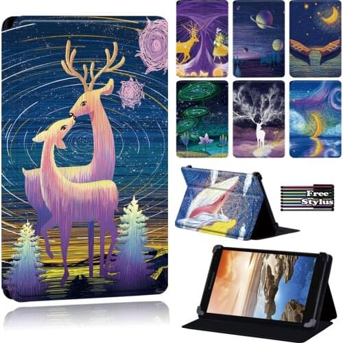 Leather Tablet Case for Lenovo Thinkpad Tablet 2/Tab 8/A7-30 A3300/A7-50 A3500/Tab A8-50 A5500/Yoga Tab 4 Plus-with Painting+pen