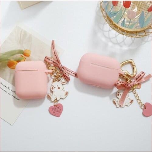 Rabbit Gifts with Bow Bag For AirPods 2 3 Pro Case Silicone Soft Cute Pink Bluttooth Earphone Charging Box Cover with KeyChain
