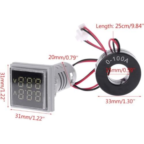 Mini LED Digital Dual Display Voltmeter Ammeter Meter Voltage Current Tester AC 60-500V 0-100A Display Gauge