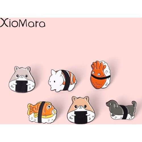Bundled Rice Balls Enamel Pin Kawaii Brooches For Women Sushi Food Backpack Clothes Lapel Animal Badge Jewelry Gifts Wholesale