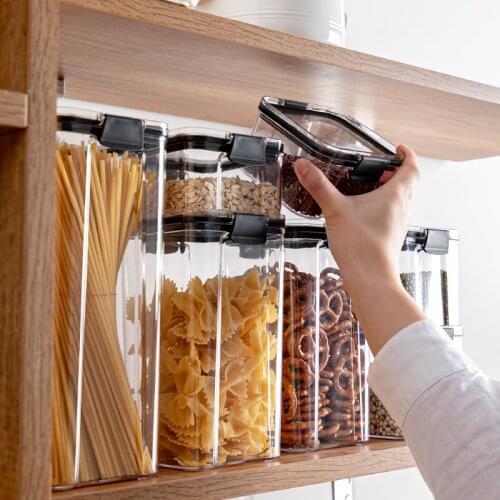 Transparent Sealed Jars Stackable Plastic Kitchen Storage Box Coffee Bean Cereals Food Storage Container For Kitchen Convenience