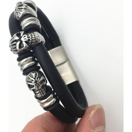 New animal 316 stainless steel leather cord bracelet men 22 cm magnet clasp 002