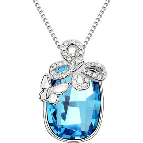 JS N227 Butterfly Necklace Gold And Silver Color Stones And Crystals Necklace Nickel Free Popular Accessories