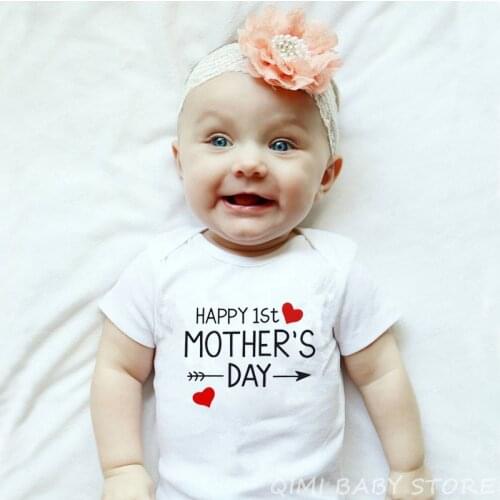 Mothers Day Gift Cotton Rompers Baby Boy Girl Infant Short Sleeve Jumpsuit Happy 1st Mothers Day Printed Newborn Baby Clothes