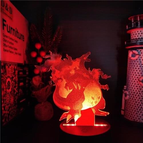 Pokemon Sword and Shield Dynamax Charizard 3D ANIME LAMP Nightlights Pokemon Color Changing Lampara Led For Bedroom Decor