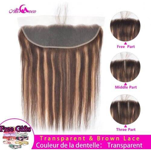 Ali Coco Highlight Straight Hair Lace Frontal 13X4 EarTo Ear Lace Frontal Closure 100% Ombre Human Hair Lace Frontal Remy Hair