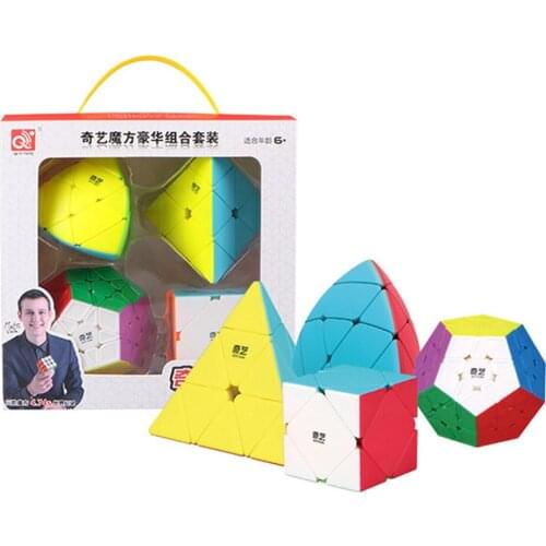 Qiyi 4 Pcs/Set Magic Cube Set 2x2/3x3/4x4/5x5 Megaminx Skews Professional Cubes Toys for Children Kids Gift Toy