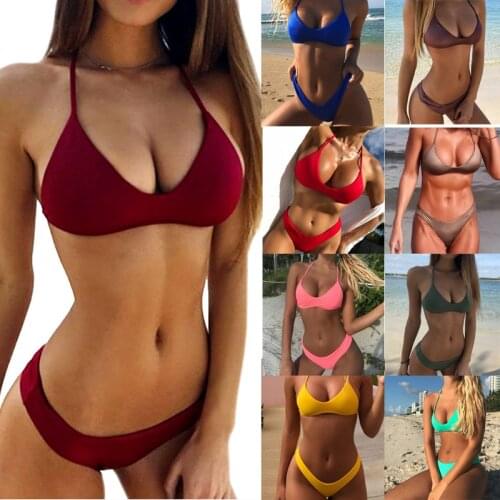 Separate Swimsuit Bikini 2021 Women Sexy Two Piece Swimsuit Lace Up Solid Color Split Swimwear Bathing Suit Swimsuit for Girls