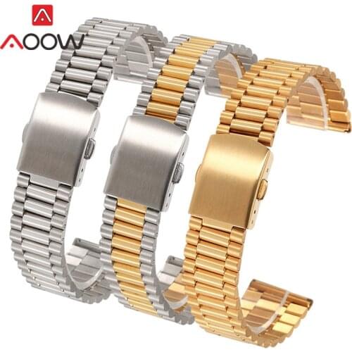 12mm 14mm 16mm 18mm 20mm Solid Stainless Steel Strap Push Button Folding Buckle Metal Watch Band Men Women Replacement Watchband