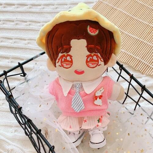 Pink 20cm Plush Dolls Clothes Sweater Vest necktie sun hats Accessories for Korea Kpop EXO Idol Dolls Clothing Fans Gift