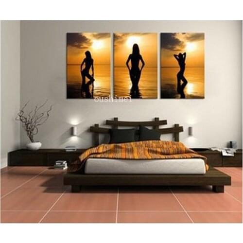 Handpainted 3 Piece Abstract Oil Painting On Canvas Wall Art Nude Girls Pictures For Bedroom As Unique Gift Free Shipping People