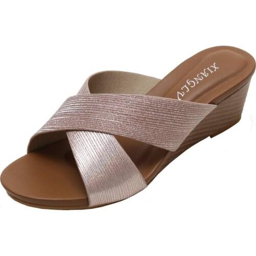 Women Wedges Slippers Summer One Word With Sandla Open Toe Flat Casual Bohemia Shoes Ladies Sandal Female Beach Large Size hy123