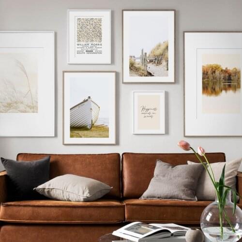 Calm Lake Reed Beach Grass Bridge Ship Nordic Posters And Prints Wall Art Paper Canvas Painting Decor Pictures For Living Room