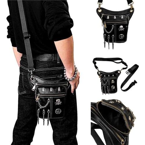 UNISEX GENUINE LEATHER BAG MAN BIKER GOTHIC STEAMPUNK ROCK PACK PURSE