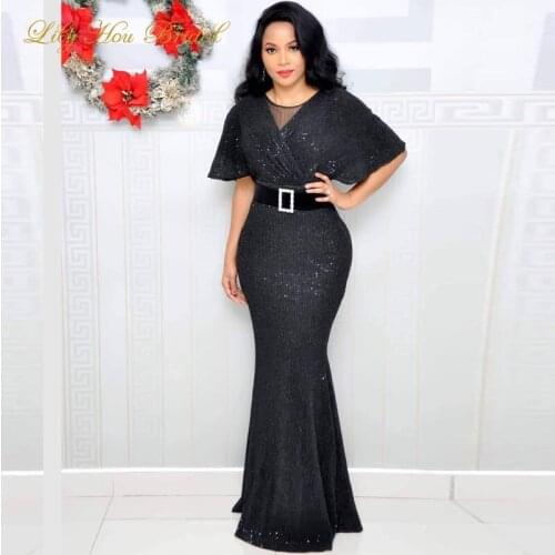 Sequined Mermaid Evening Dress Surplice V Neck Short Sleeves Black Rose Gold Wedding Party Guest Formal Gown