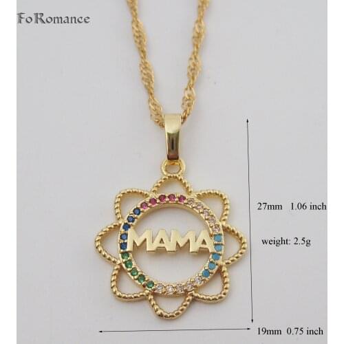 YELLOW GOLD GP PLATED 18" WATER WAVE NECKLACE & VIVID FLOWER SHAPE COLORFUL STONES WORD MAMA PENDANT