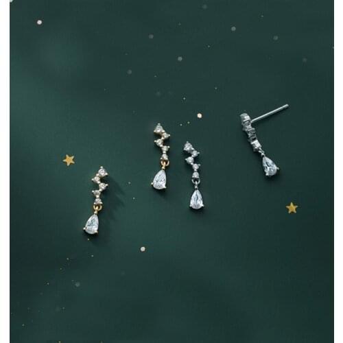 925 Sterling Silver Teardrop CZ Paved Dangle Lovely Earrings A1911