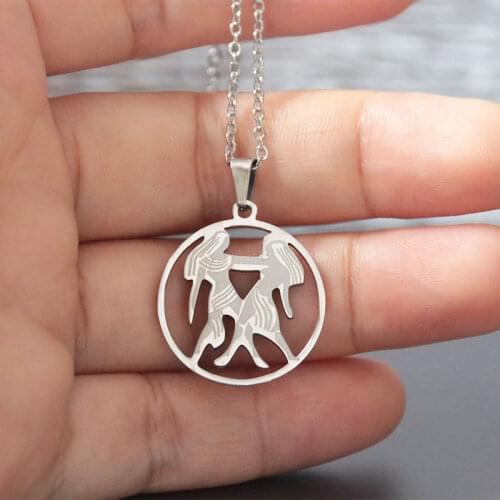 1pc Gemini Constellation Stainless Steel Necklace Vintage Twins Pendants Necklaces Women Kids Fashion Memorial Jewelry
