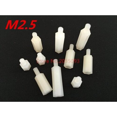 10pcs Male To Female Thread M2.5*5/6/8/10/12/15/18/20/25mm+6mm White Plastic Nylon Hexagon Hex Standoff Spacer Pillars/column