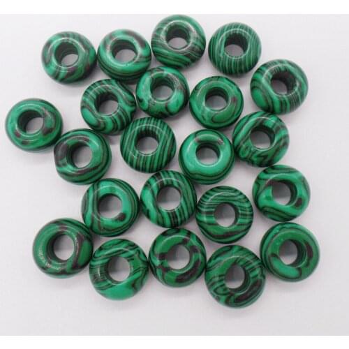 20Pcs 14x8mm Hand-Carved Green And Black Malachite Large Hole Beads For DIY Jewelry Making Necklace Accessories