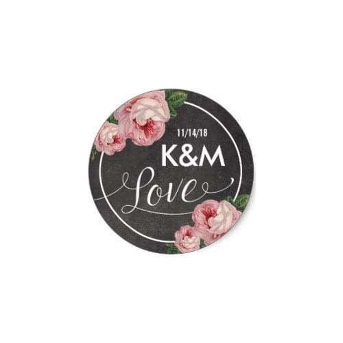 3.8cm Modern Floral Chalkboard Love Wedding Classic Round Sticker