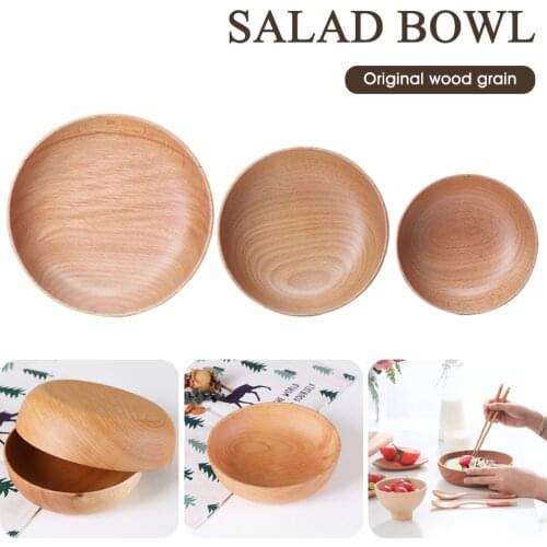 3 Sizes Wooden Serving Bowl Serving Plates Natural Bleech Wood Fruits Salad Rice Serving Bowl Kitchen Utensil Mixing Bowl