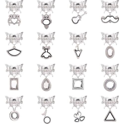 5pcs/lot Silver Rhinestone butterfly insect Brooches Glass Living Memory Lockets Fit Floating Charms Women Party Gift Jewelry