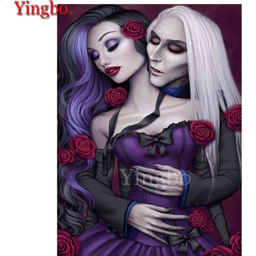 5D Diy Diamond Mosaic Vampire couple rose Diamond Painting Full Square Round Diamond Embroidery Gothic art 3D Puzzle Picture