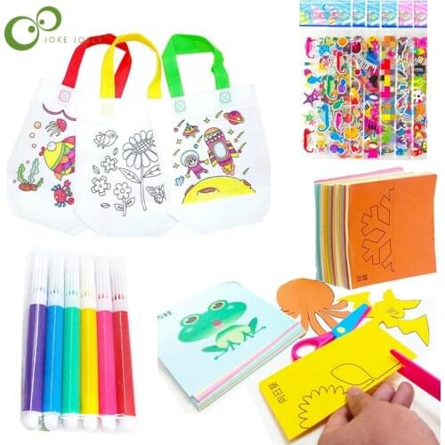 68pcs/lot DIY Drawing graffiti bag paper Cut set cartoon sticker children gift toy set Kid Art craft Educational Gift YJN