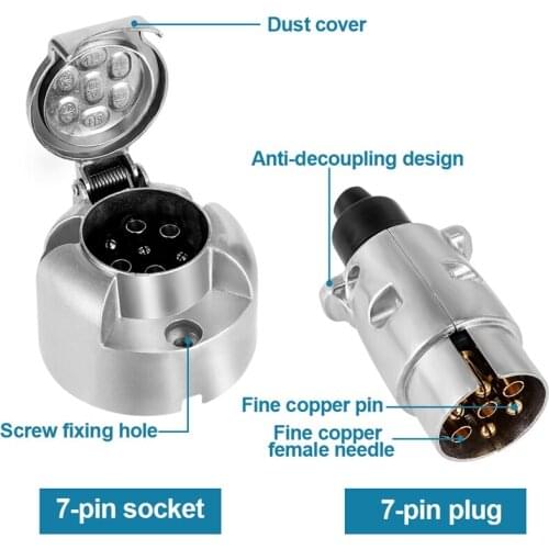 7 Pin Trailer Plug Socket Metal Trailer Connector Car Electric 12V Sockets Towbar Towing Trailer Connectors Adapter Converter